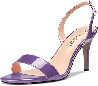 Aachcol Women's Stiletto Medium High Heel Sandals Back Strap Ankle Strap Slingback Round Peep Open Toe Cap Dress Shoes Office Shoes Party Wedding Patent Leather 8 cm
