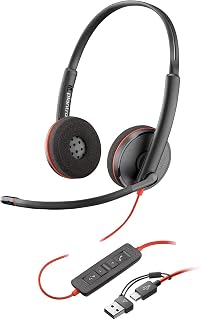 HP Poly Blackwire 3220 Wired Headset - Hi-Fi Stereo Sound - Noise-Canceling Mic - Connect to PC via Corded USB-C & Tethered USB-A Adapter - Over-Ear Design - Works With Top Virtual Meeting Platforms