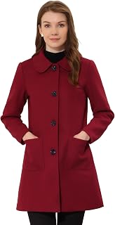 Allegra K Women's Coat Long Sleeve Peter Pan Collar Double Breasted Pockets Winter Trench Coat Coat