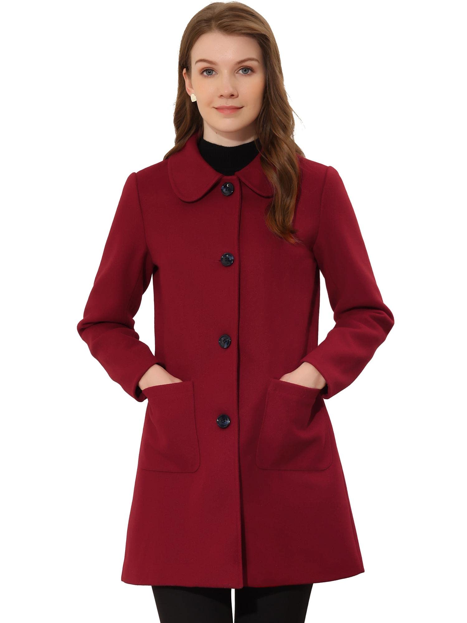 Allegra K Women's Coat Long Sleeve Peter Pan Collar Double Breasted Pockets Wint