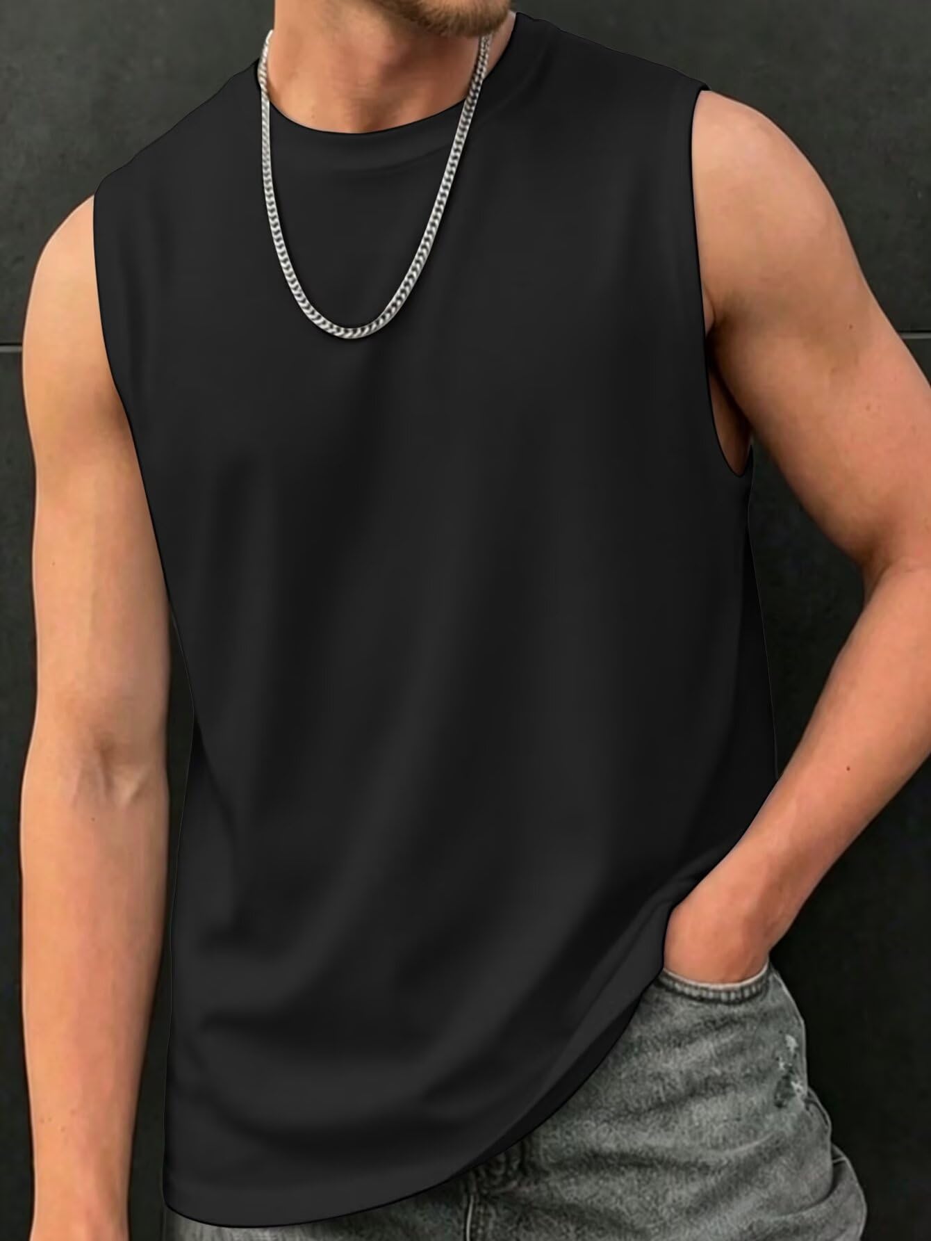 Mens Round Neck Sleeveless Tank Top Spring Summer Beach Vacation Casual Versatil