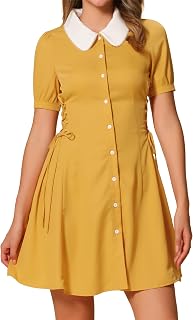 Allegra K Women's Vintage Peter Pan Collar Lace Up Waist A Line Dress