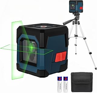 Laser Level with Tripod,RockSeed Green Cross Laser Level Horizontal and Vertical Line Rotatable 360 Degree Self Levelling Laser Level with Manual/Self-Leveling Mode Carrying Pouch,Battery Included