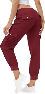 MoFiz Women's Lightweight Hiking Cargo Pants Outdoor Quick Dry Casual Travel Sweatpants Joggers Elastic Waist Button Pockets