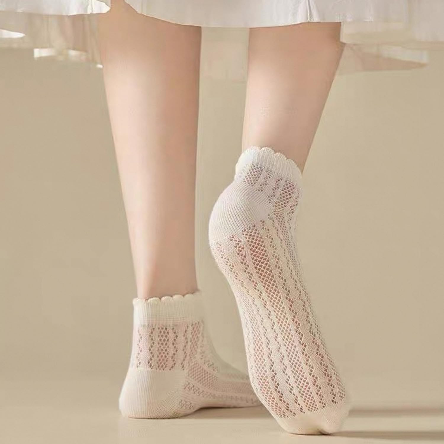 1/3 Pairs Women Soft Summer Short Socks Thin Knit Breathable Lace Sweet White