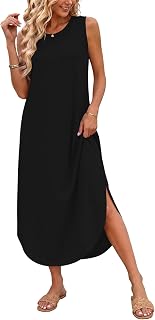 AUSELILY Maxi Dress for Women UK Casual Summer Long Dress Beach Cover-Ups Sun Dresses Women Sleeveless T Shirt Tank Dresses with Pockets