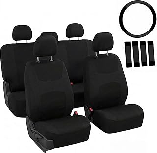 FH Group Full Set Cloth Car Seat Covers, Universal Fit Front and Split Bench Rear, Airbag Compatible, Washable for SUV, Sedan, Van - Black