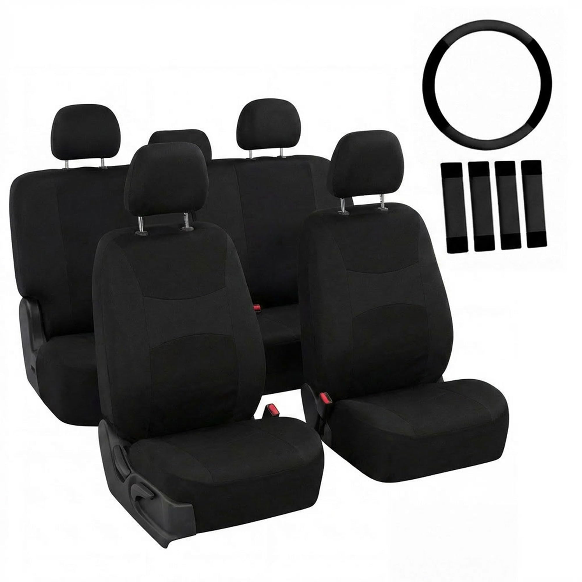 FH Group Full Set Cloth Car Seat Covers, Universal Fit Front and Split Bench Rea