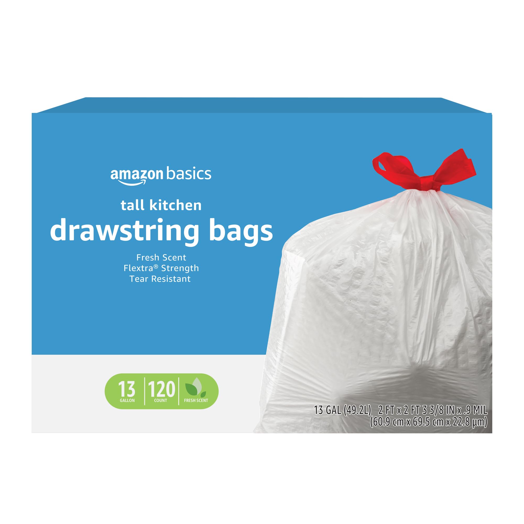 Amazon Basics Flextra Strength Tall Kitchen Drawstring Trash Bags, Fresh Scent, 
