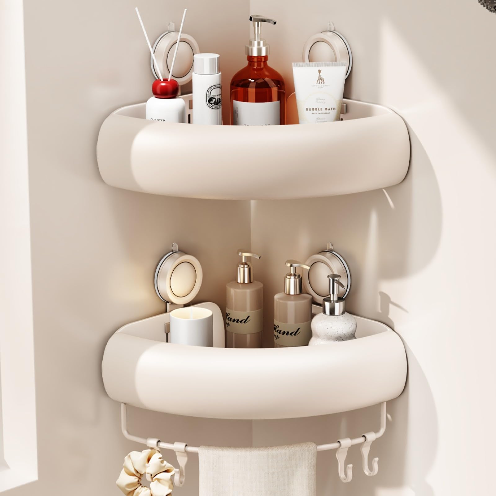 Voldra Corner Shower Caddy Suction Cup No Drilling, Arc Shower Shelf Coner Bathr