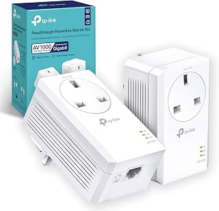 TP-Link TL-PA7017PKIT Gigabit Passthrough Powerline Adapter Starter Kit, Powerline Network Adapters Speed up to 1000 Mbps, 4K Video Streaming & Online Gaming, No Configuration Required, Plug and Play