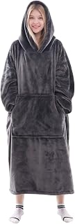 Waitu Wearable Blanket Sweatshirt Gifts for Women and Men, Warm and Cozy Giant Blanket Hoodie, Thick Flannel Hooded Blanket with Sleeves and Giant Pocket - Dark Gray