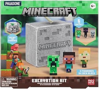 Paladone Minecraft Official Licensed Excavation Kit for Kids, Gamer Decor and Gift for Boys and Girls, 3 Iconic Gaming Characters Included, Interactive Dig Toy
