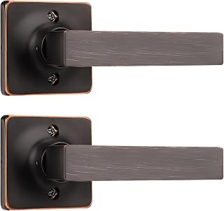 GOBEKOR - 2 x Oil Rubbed Bronze Door Lever Square Door Lever Straight No Turn Lever for Interior French Doors