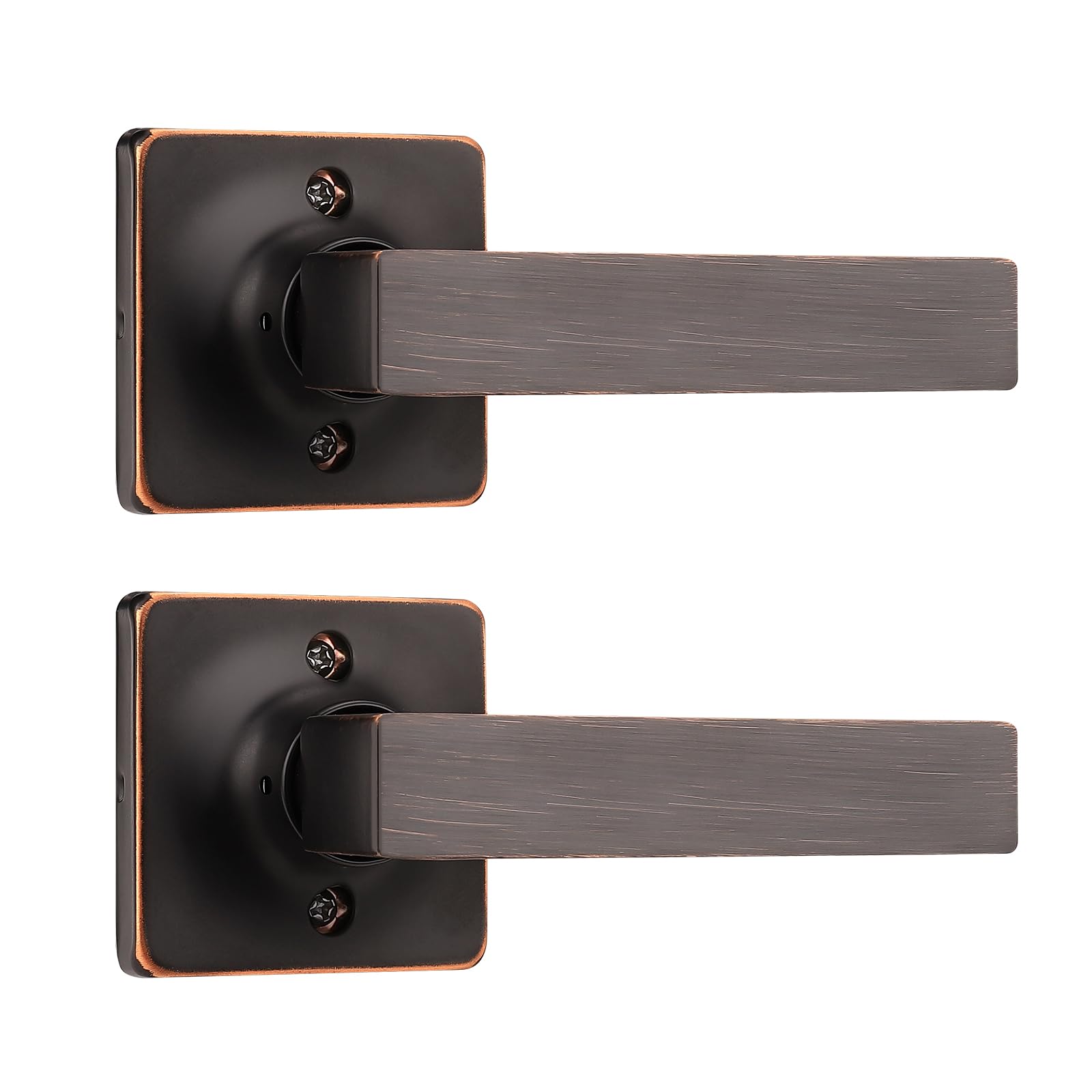 GOBEKOR - 2 x Oil Rubbed Bronze Door Lever Square Door Lever Straight No Turn Le