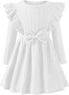 Toddler Girl Christmas Dress Baby Sweater Dresses Ruffle Ribbed Knit Long Sleeve A-Line Swing Fall Winter