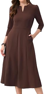 Allegra K Women's 3/4 Sleeve Formal Business Midi Dress