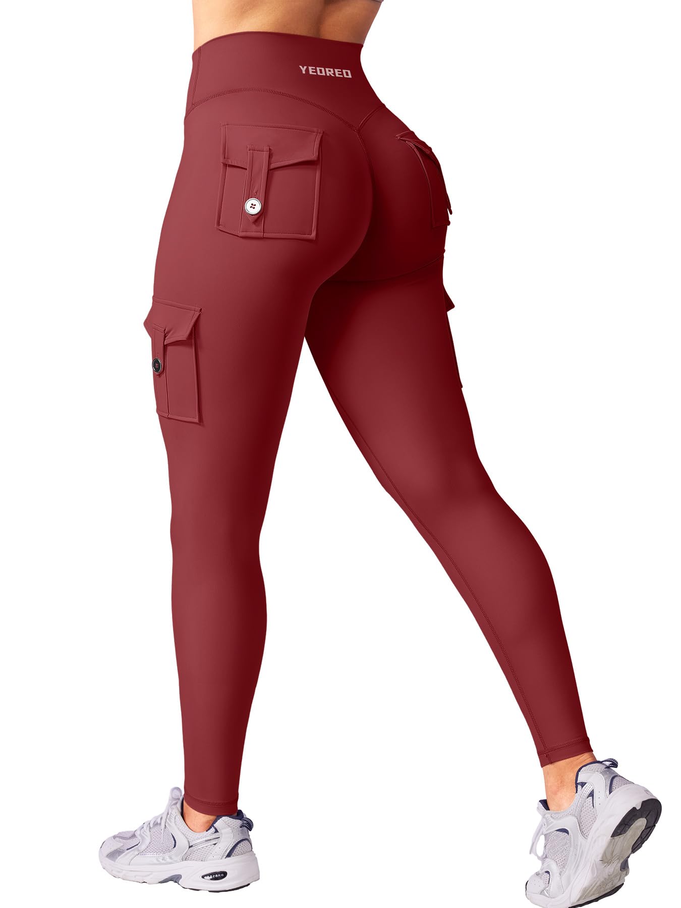 YEOREO CoreFlex Workout Cargo Leggings with Pockets for Women Hidden Scrunch But