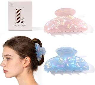 Hair Claw For Women - 2 Pcs Acrylic Non-Slip Tortoise Shell Clips Thick Thin Medium Fine Hairstyle Cute French Retro Style Chin Barrette Accessories Strong Hold