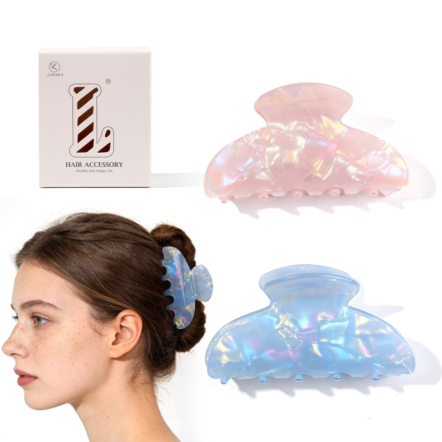 Hair Claw For Women - 2 Pcs Acrylic Non-Slip Tortoise Shell Clips Thick Thin Med