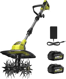 SEYVUM Cordless Tiller for Gardening, 20V 2 X 4.0Ah Battery Powered Cultivator, 9-in Tilling Width and 7-in Depth Electric Rototiller, 360 RPM Garden Tiller for Soil Cultivation