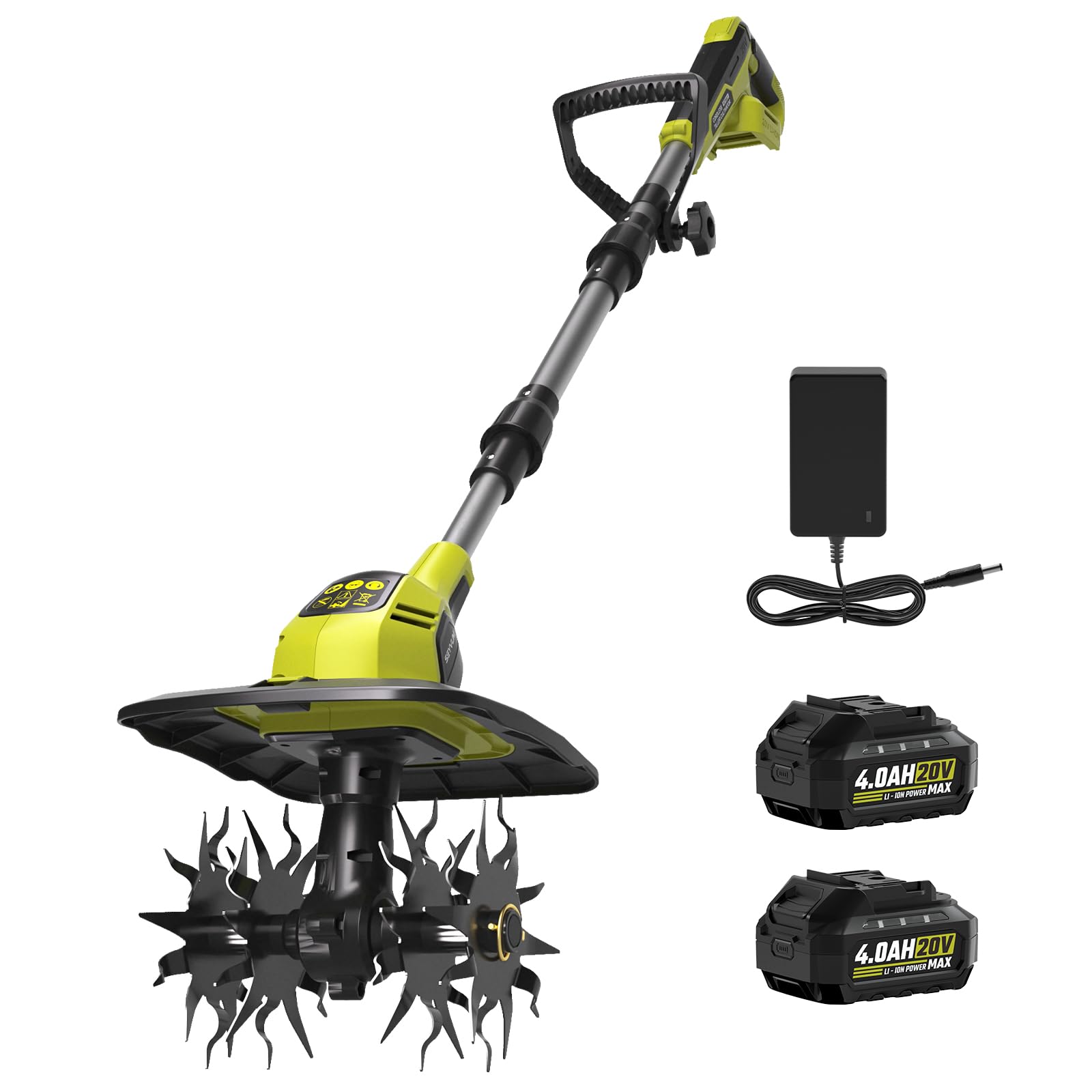 SEYVUM Cordless Tiller for Gardening, 20V 2 X 4.0Ah Battery Powered Cultivator, 