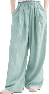Rolanko girls wide leg pants baggy baggy pants palazzo pants for girls linen pants casual beach 6-14 years