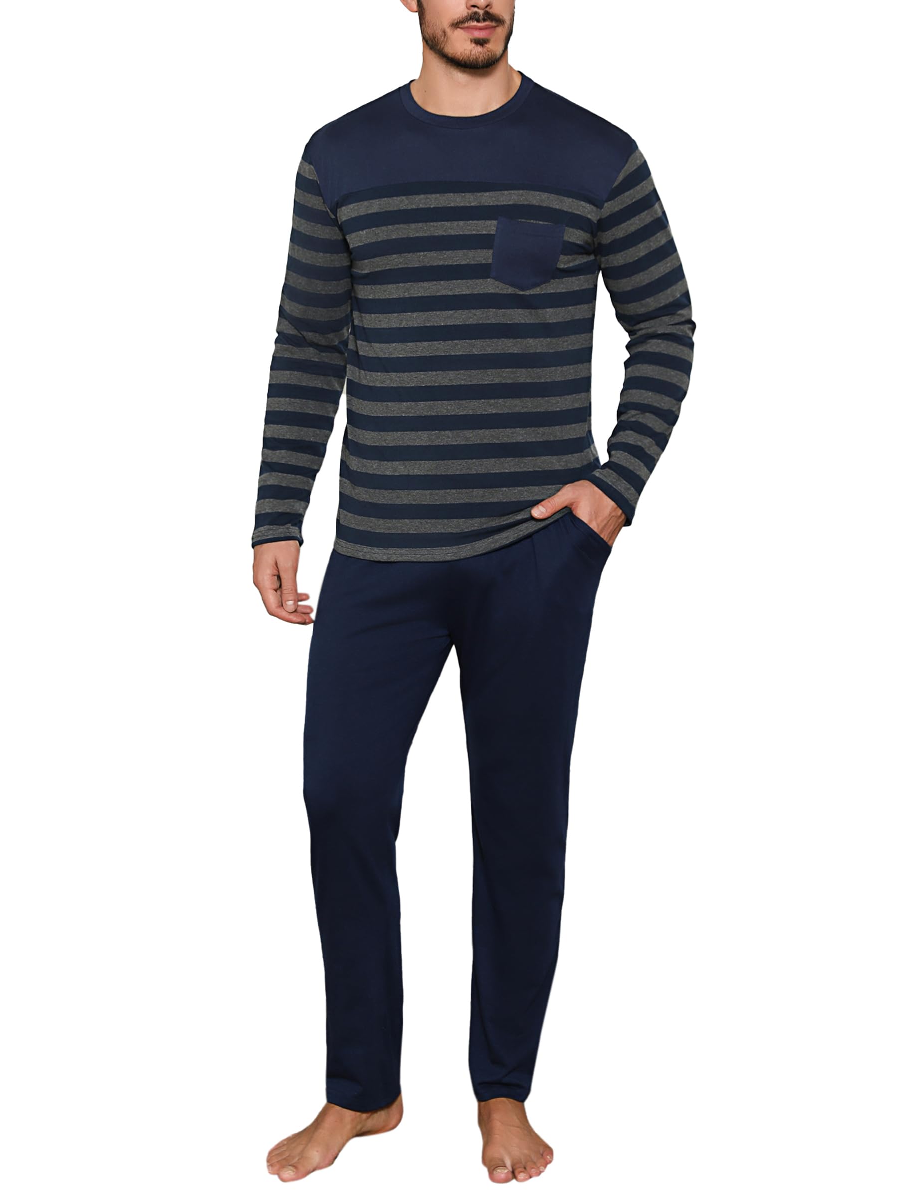 Aseniza Men's Long Pyjamas Winter Long Sleeve Cotton Striped