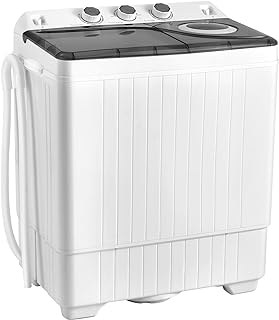COSTWAY Portable Washing Machine, Twin Tub 26lbs Capacity Laundry, 18lbs Washer and 8lbs Spinner Combo with Timer Knobs, Built-in Drain Pump, Compact Washer for Home Dorm Apartment (Grey+White)