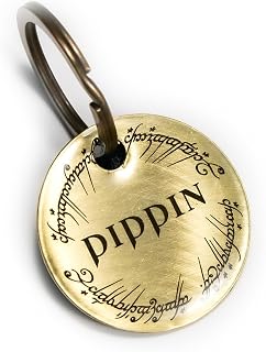 Custom Brass Pet ID Tag: Elven Script Engraved, Fantasy Metal Dog Cat Name Tag