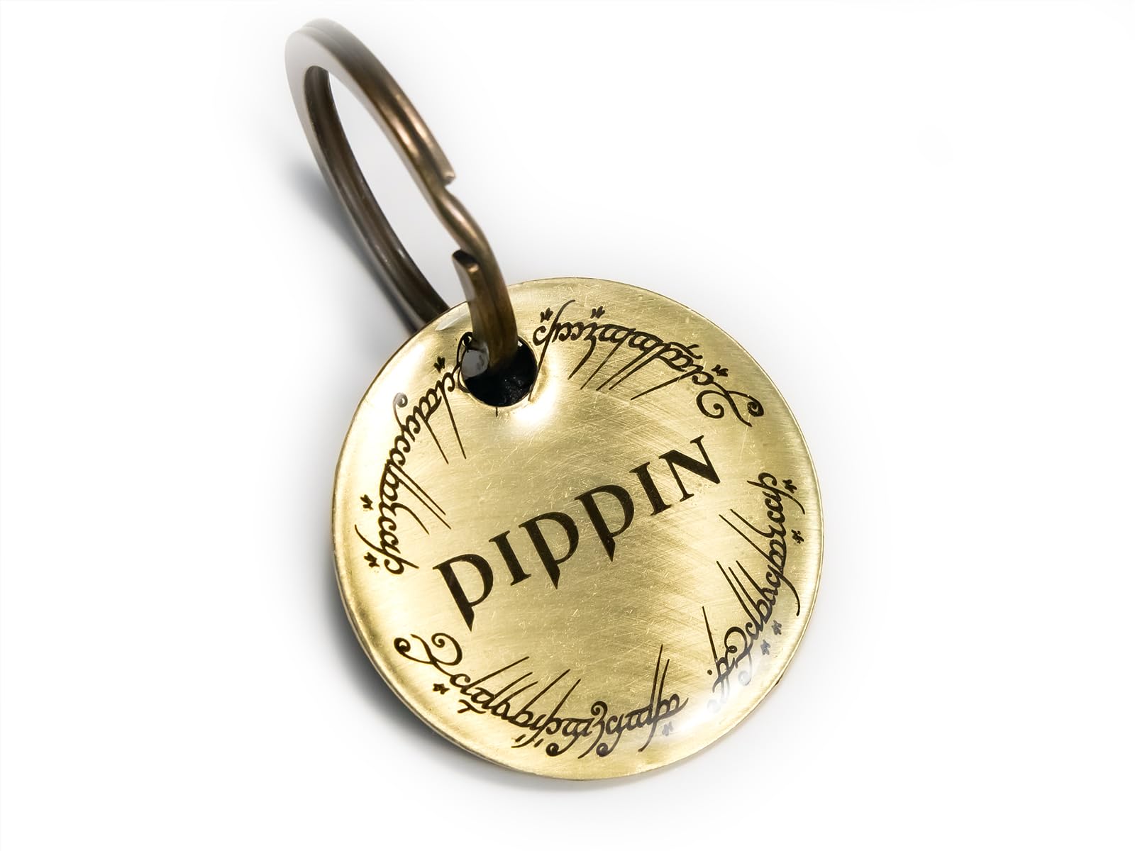 Custom Brass Pet ID Tag: Elven Script Engraved, Fantasy Metal Dog Cat Name Tag