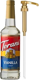 Torani Coffee Syrup, Vanilla Flavor for Drinks, Pump Included, 25.4 Fl Oz | Sweeten & Add Decadent Flavoring to Café-Style Drinks & Desserts | Made with Pure Cane Sugar | Coffee Bar Essentials