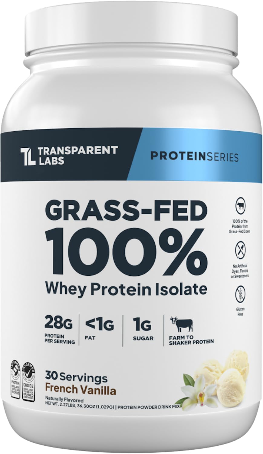 Transparent Labs Grass-Fed Whey Protein - 30 Servings, French Vanilla | Naturall