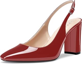 NobleOnly Women's High Chunky Wide Heel Closed Toe Square Toe Slingback Pumps Slip-on Cute Dress Office Shoes 8.5 CM Heels