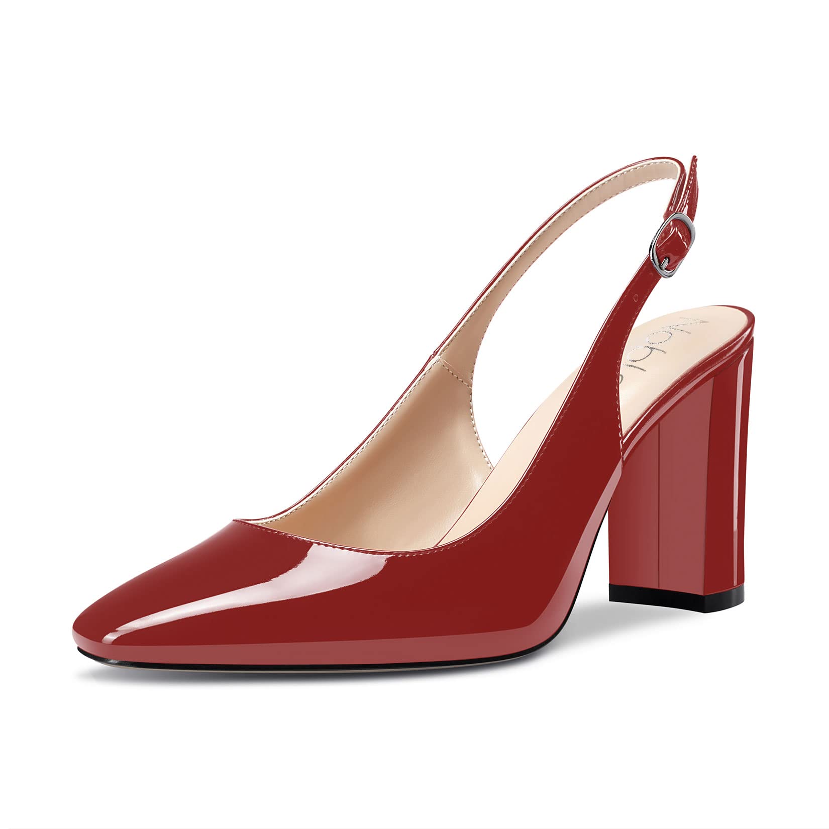NobleOnly Women's High Chunky Wide Heel Closed Toe Square Toe Slingback Pumps Sl