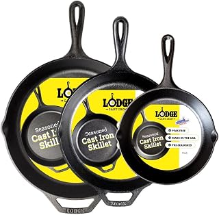 Lodge Pre-Seasoned Cast Iron Skillet 3-Piece Set: 8, 10.25 & 12 inch | Non-Toxic & Naturally Non-Stick Cast Iron Pan, Compatible with Oven, Stove, Grill & Campfire, Made in USA