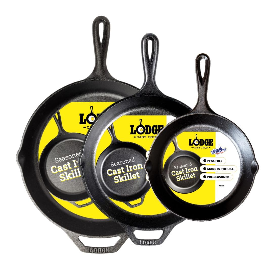 Lodge Pre-Seasoned Cast Iron Skillet 3-Piece Set: 8, 10.25 & 12 inch | Non-Toxic