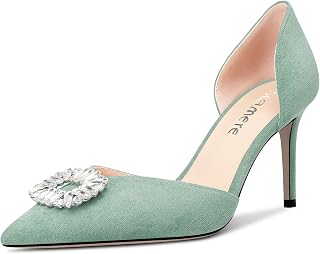 Castamere Women's High Heel Pointed Toe Pumps Two-Piece Slip-on Diamante Crystal Prom Dress 8 CM Heels