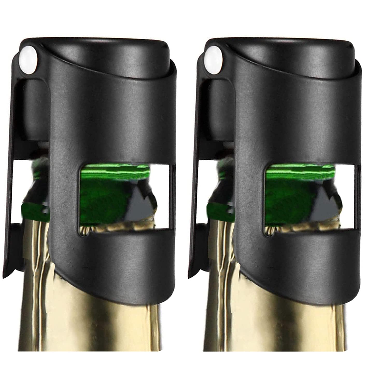 HYZ 2-Pack Champagne Stoppers w/Airtight Seal, Stainless Steel, Black | Silicone