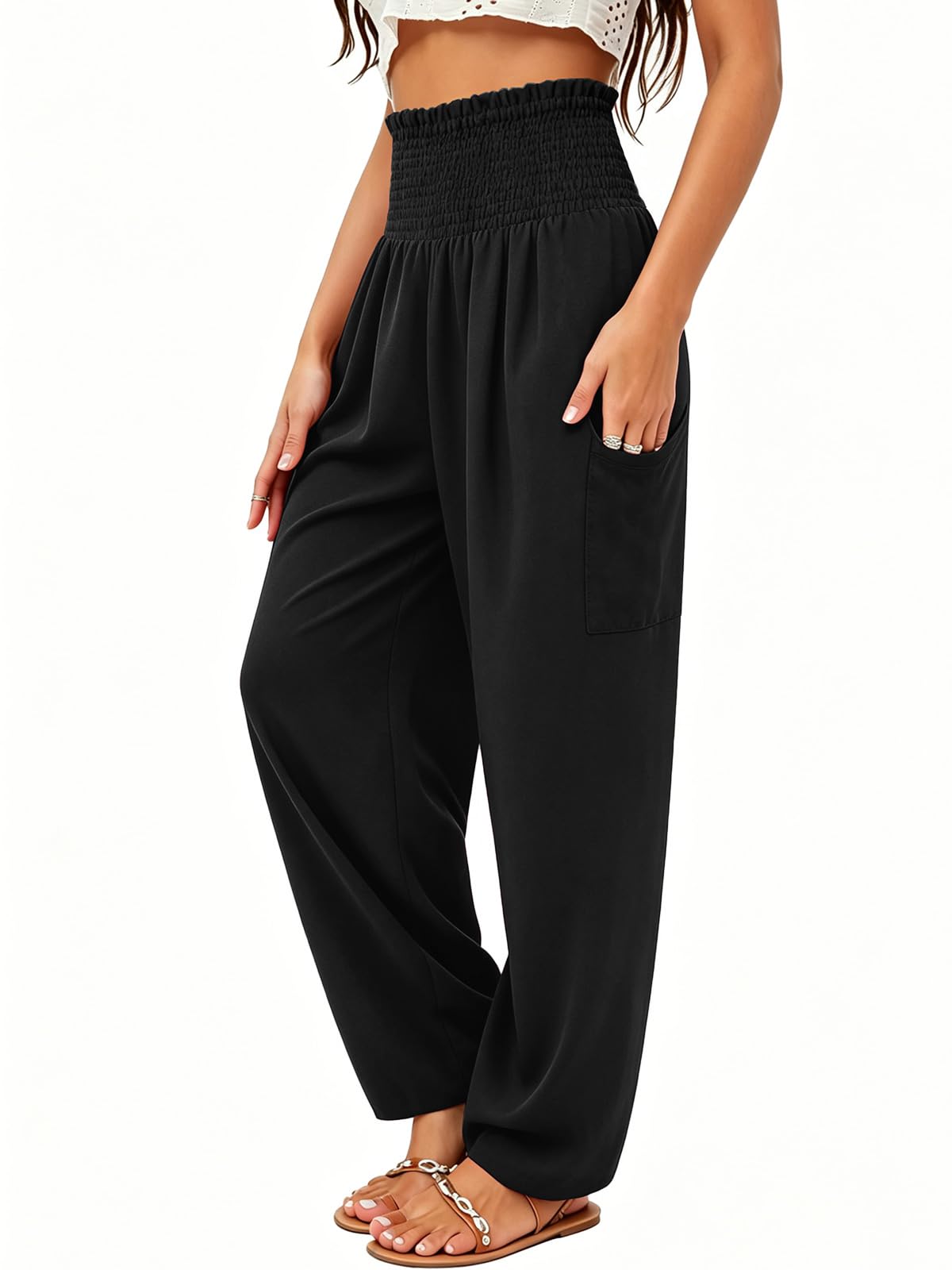 QIANXIZHAN Women's Harem Pants, High Waist Yoga Boho Trousers with Pockets