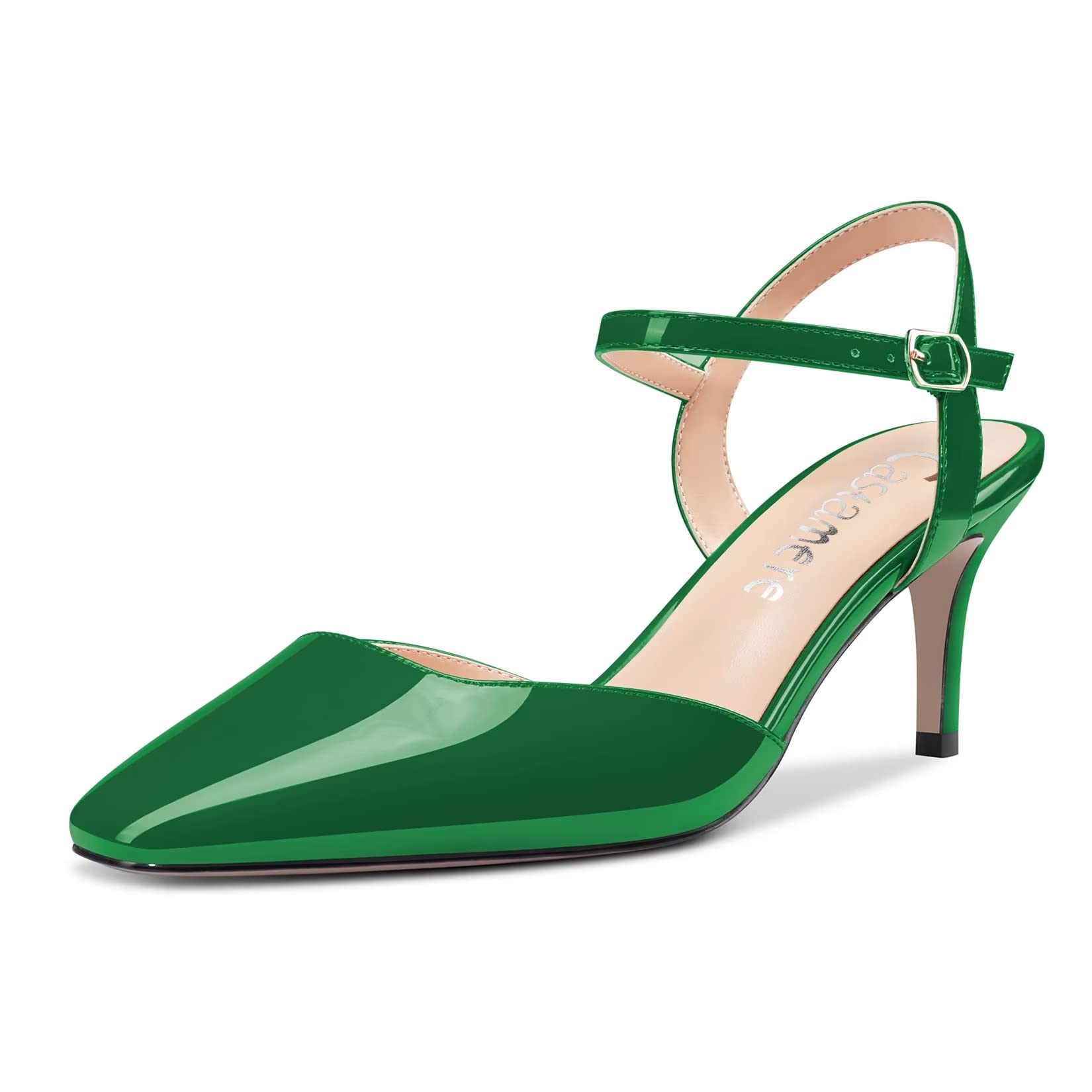 Castamere Women's Stiletto Mid Heel Square Toe Pumps Ankle Straps Slingback Wedd
