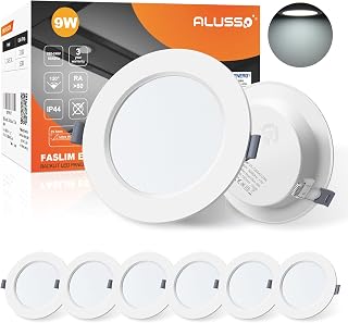 ALUSSO LED Downlights for Ceiling 9W Ultra Slim LED Recessed Ceiling Spot Lights 6500K Cool White IP44 Waterproof Spotlights Ceiling Lights for Bathroom Kitchen Living Room, 6 Pack