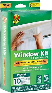 Duck Brand Window Insulation Kit, 62 in x 420 in, Fits up to 10 Windows | Winter Window Seal Kit with Crystal Clear Rolled Shrink Film, Cuts to Size for Easy Indoor Installation, Window Tape Included