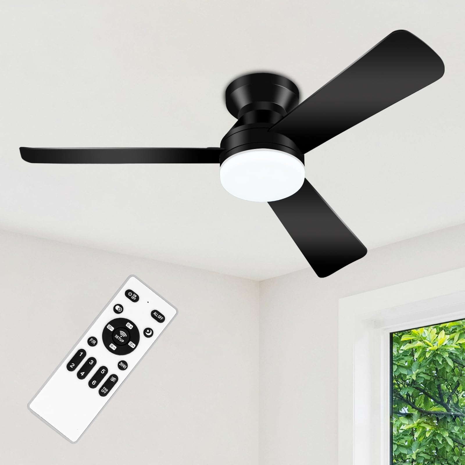 ZOUQILAI 42'' Black Low Profile Ceiling Fans with Lights and Remote Control | Fl
