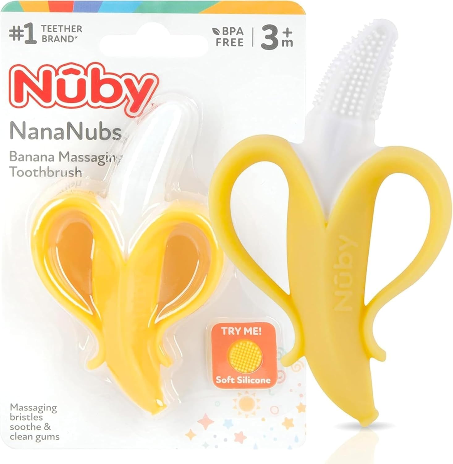 Nuby NanaNubs Gum Massager, Soft Silicone Teething Toy, 3 Months+ | Angled Shape