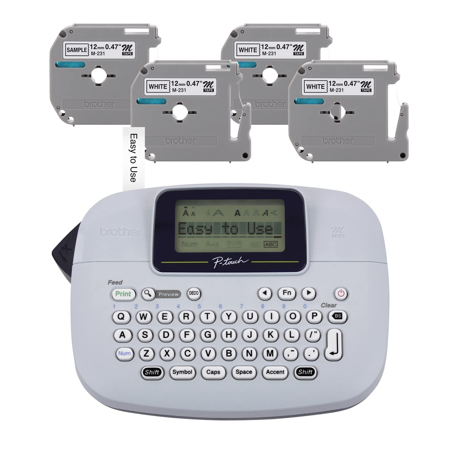 Brother PT-M95 P-Touch Monochrome Label Maker Bundle (4 Label Tapes Included),Wh