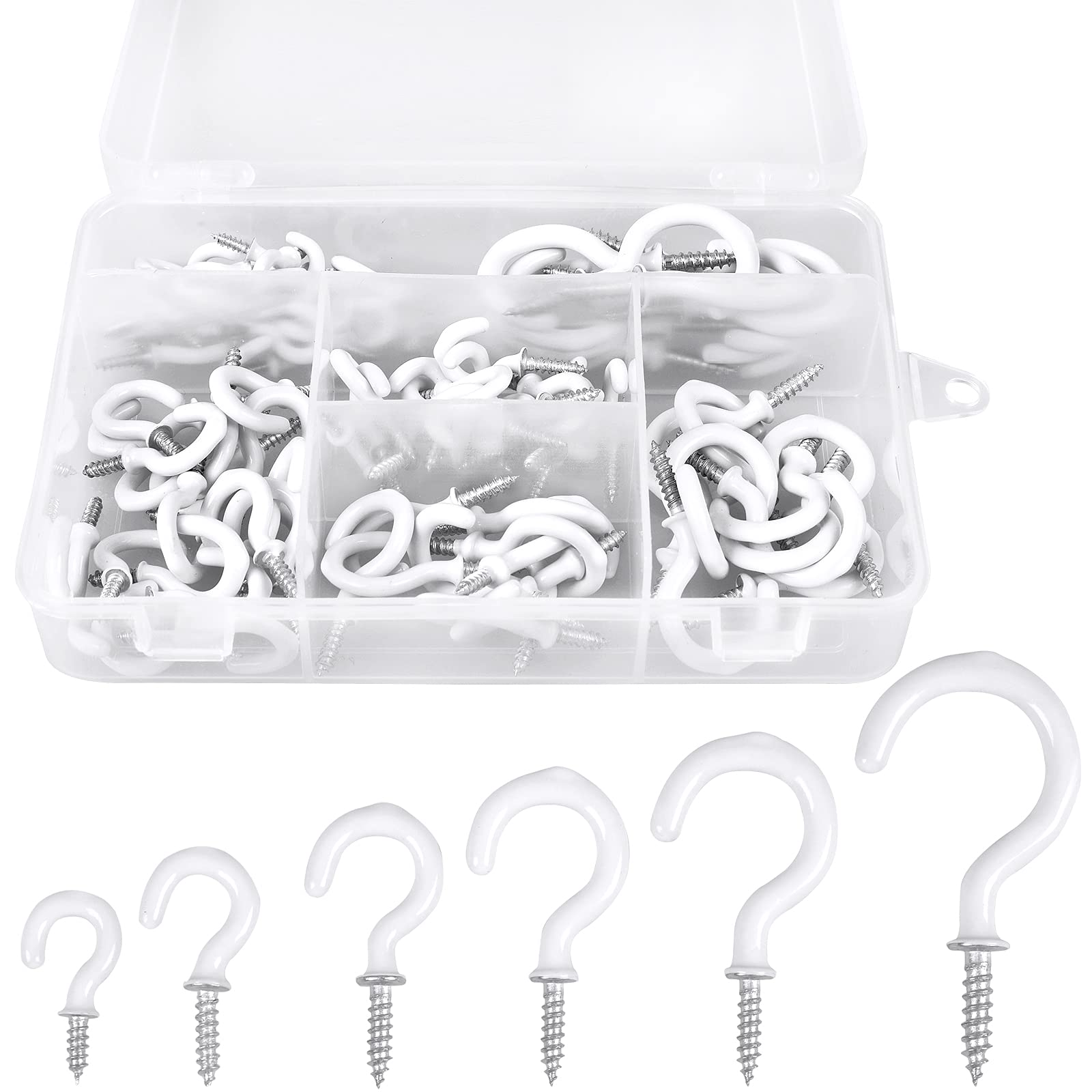 Romeda 90 Pcs White Ceiling Hooks kit, 6 Sizes Vinyl Coated Screw-in Plant, Kitc