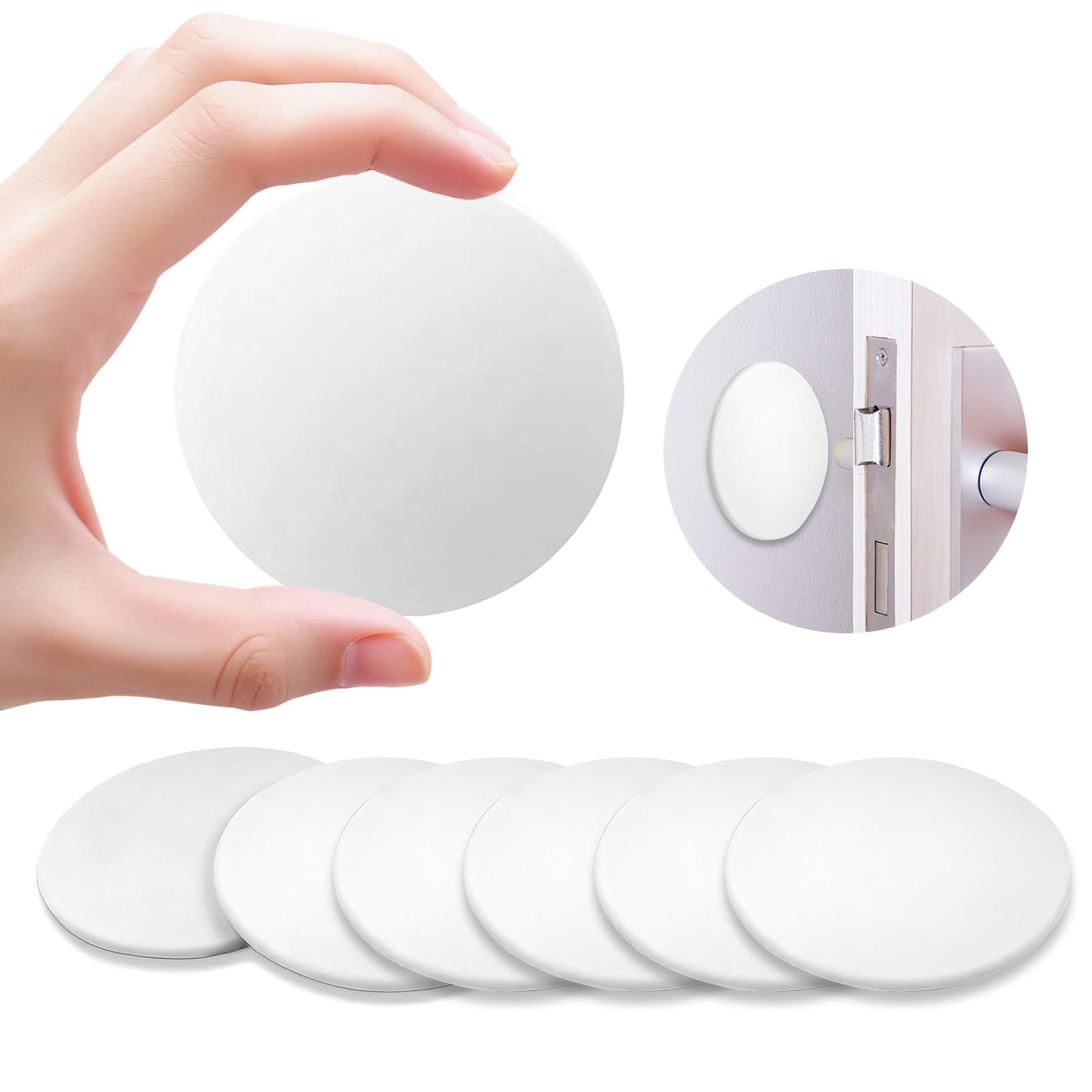 Door Stoppers for Wall, 6 Pack, 3.15" White, for Door Knob Wall Protection | lar