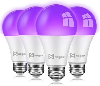 LED Black Lights Bulb, 9W A19 Led Bulb (75Watt Equivalent), UVA Level 380-400nm, E26 Medium Base 120V, Glow in The Dark for Blacklights Party, Body Paint, Fluorescent Poster- 4 Pack