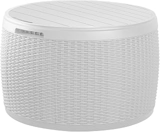 Keter Circa 37 Gallon Resin Deck Box Stool | White, Waterproof, Resin, Rattan-Look Finish, Easy Assembly, Durable Patio Storage Bench for Cushions, Garden Tools